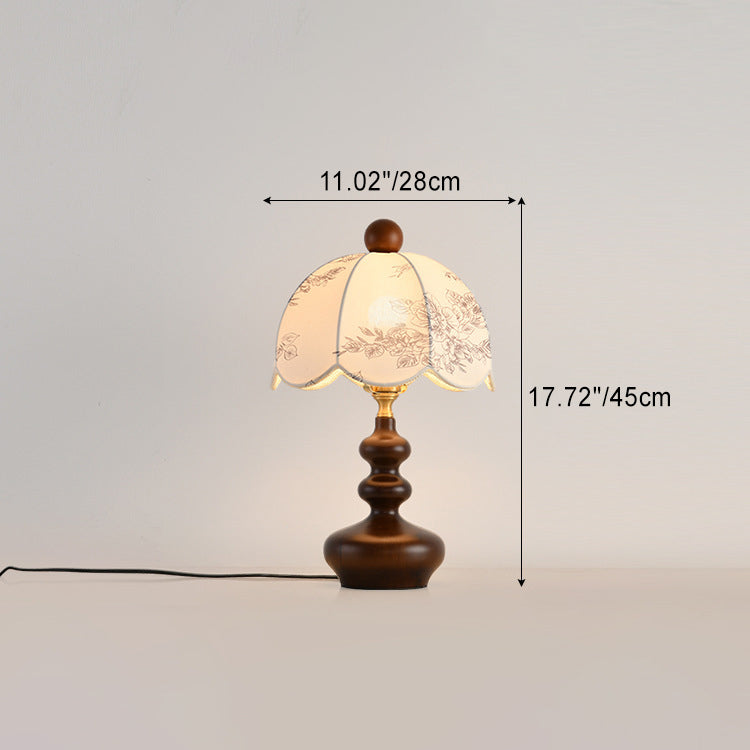 Traditional French Dome Metal Wood Fabric 1-Light Table Lamp For Bedroom
