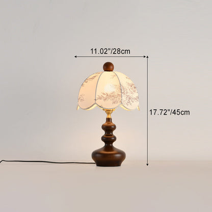 Traditional French Dome Metal Wood Fabric 1-Light Table Lamp For Bedroom