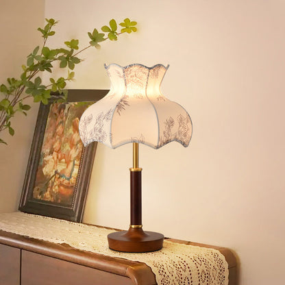 Traditional French Dome Metal Wood Fabric 1-Light Table Lamp For Bedroom
