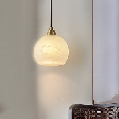 Traditional Chinese Ball Copper Jade 1-Light Pendant Light For Living Room