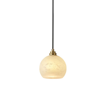 Traditional Chinese Ball Copper Jade 1-Light Pendant Light For Living Room