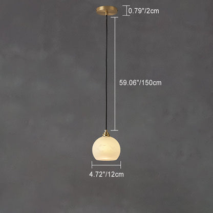 Traditional Chinese Ball Copper Jade 1-Light Pendant Light For Living Room
