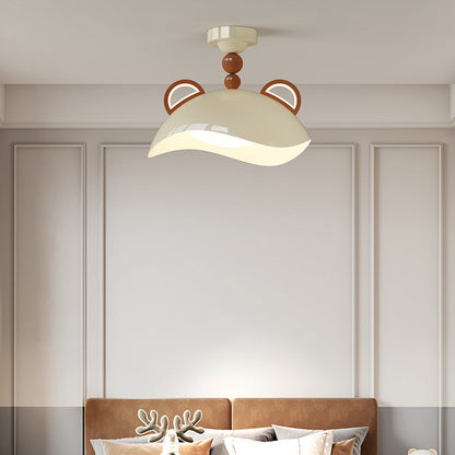 Contemporary Creative Kids Bear Iron PE LED Semi-Flush Mount Ceiling Light For Bedroom