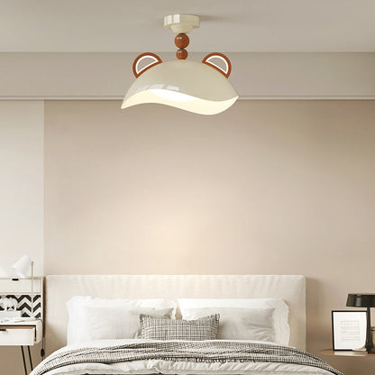 Contemporary Creative Kids Bear Iron PE LED Semi-Flush Mount Ceiling Light For Bedroom