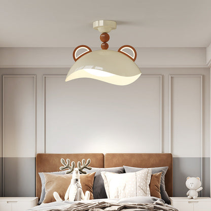 Contemporary Creative Kids Bear Iron PE LED Semi-Flush Mount Ceiling Light For Bedroom