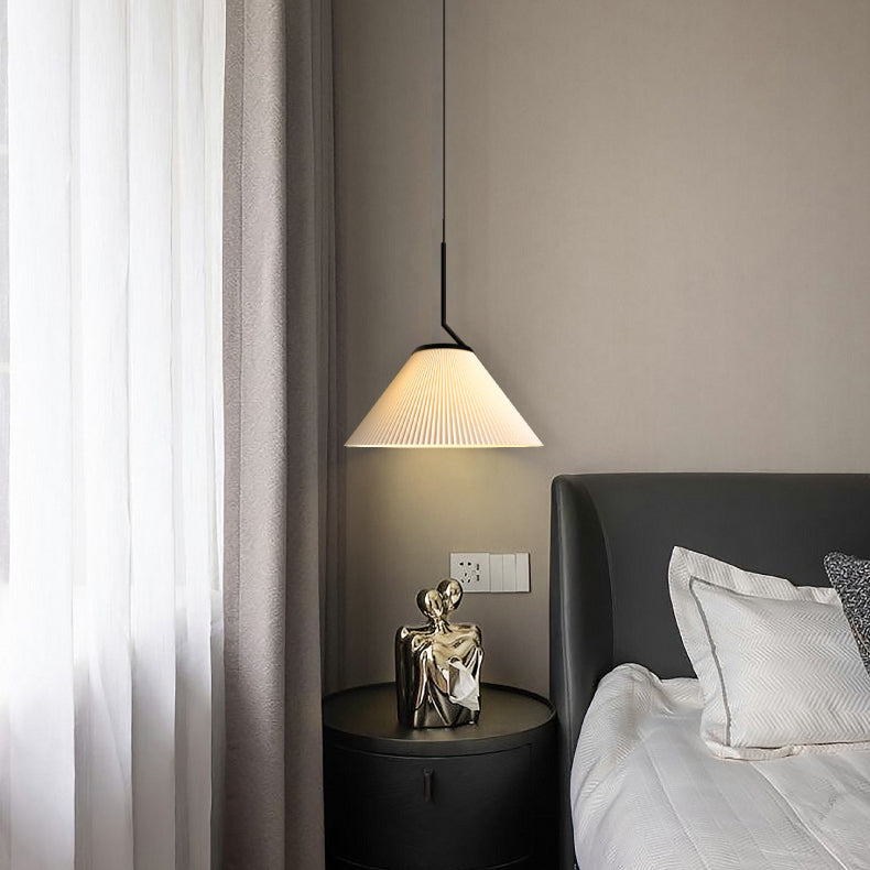 Contemporary Scandinavian Cone Metal Fabric 1-Light Pendant Light For Living Room