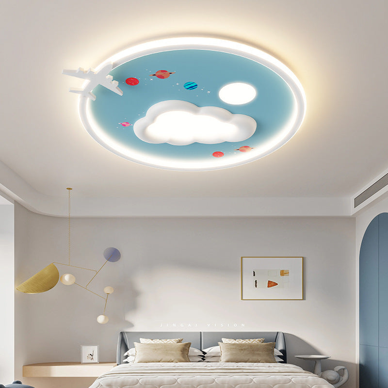 Modern Eclectic Kids Cartoon Airplane Iron Aluminum LED Flush Mount Ceiling Light For Bedroom