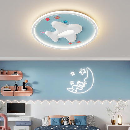Modern Eclectic Kids Cartoon Airplane Iron Aluminum LED Flush Mount Ceiling Light For Bedroom