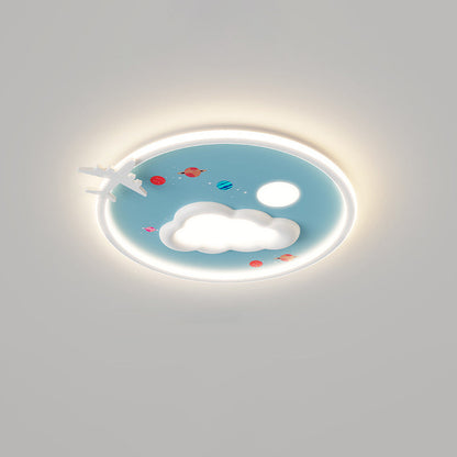Modern Eclectic Kids Cartoon Airplane Iron Aluminum LED Flush Mount Ceiling Light For Bedroom