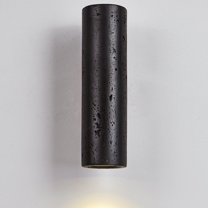 Modern Minimalist Cylinder Black Travertine Solid Wood 1-Light Wall Sconce Lamp For Living Room