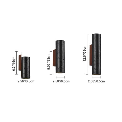 Modern Minimalist Cylinder Black Travertine Solid Wood 1-Light Wall Sconce Lamp For Living Room