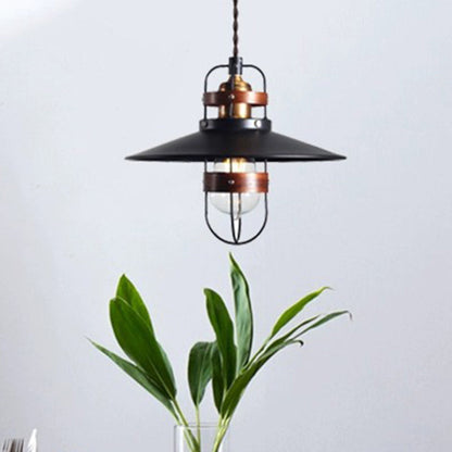 Traditional Japanese Cone Iron Solid Wood 1-Light Pendant Light For Bedroom