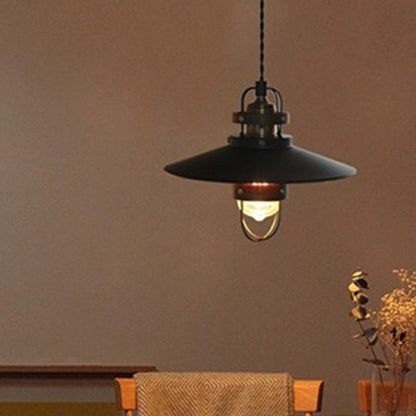 Traditional Japanese Cone Iron Solid Wood 1-Light Pendant Light For Bedroom