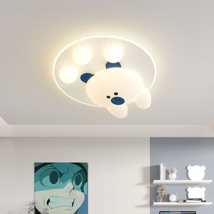 Contemporary Creative Kids Cartoon Bear Iron Acrylic LED Flush Mount Ceiling Light For Bedroom