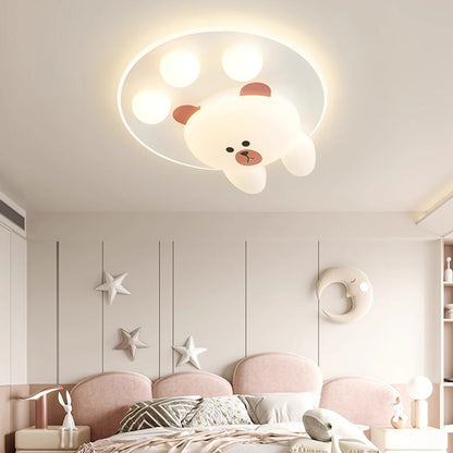 Contemporary Creative Kids Cartoon Bear Iron Acrylic LED Flush Mount Ceiling Light For Bedroom