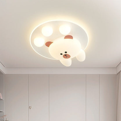 Contemporary Creative Kids Cartoon Bear Iron Acrylic LED Flush Mount Ceiling Light For Bedroom