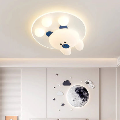 Contemporary Creative Kids Cartoon Bear Iron Acrylic LED Flush Mount Ceiling Light For Bedroom