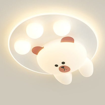 Contemporary Creative Kids Cartoon Bear Iron Acrylic LED Flush Mount Ceiling Light For Bedroom