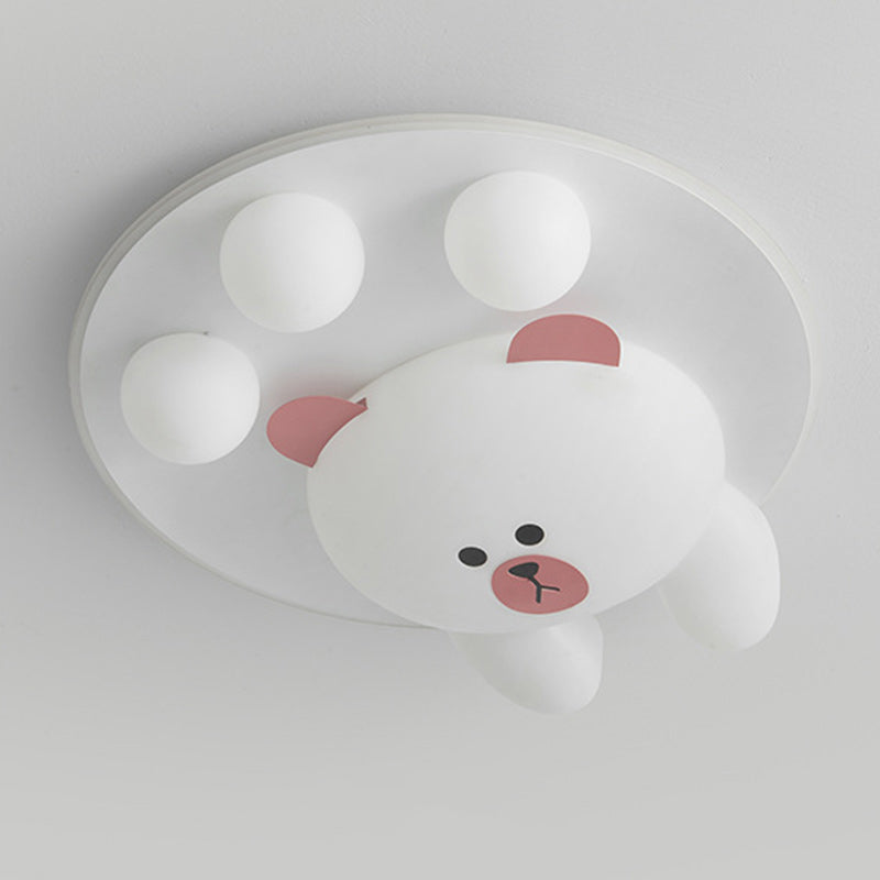 Contemporary Creative Kids Cartoon Bear Iron Acrylic LED Flush Mount Ceiling Light For Bedroom