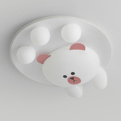 Contemporary Creative Kids Cartoon Bear Iron Acrylic LED Flush Mount Ceiling Light For Bedroom