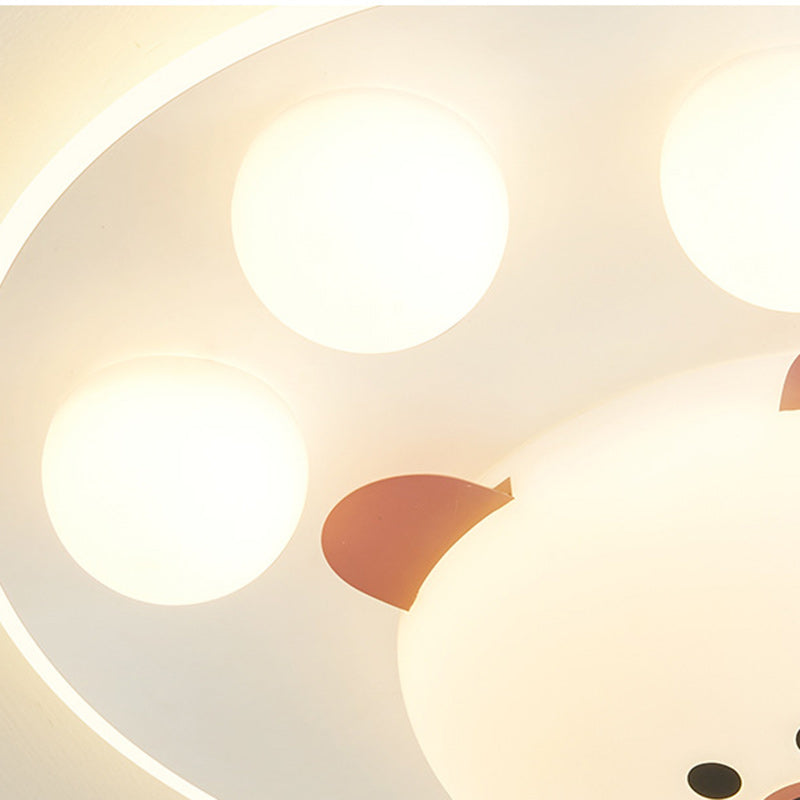 Contemporary Creative Kids Cartoon Bear Iron Acrylic LED Flush Mount Ceiling Light For Bedroom