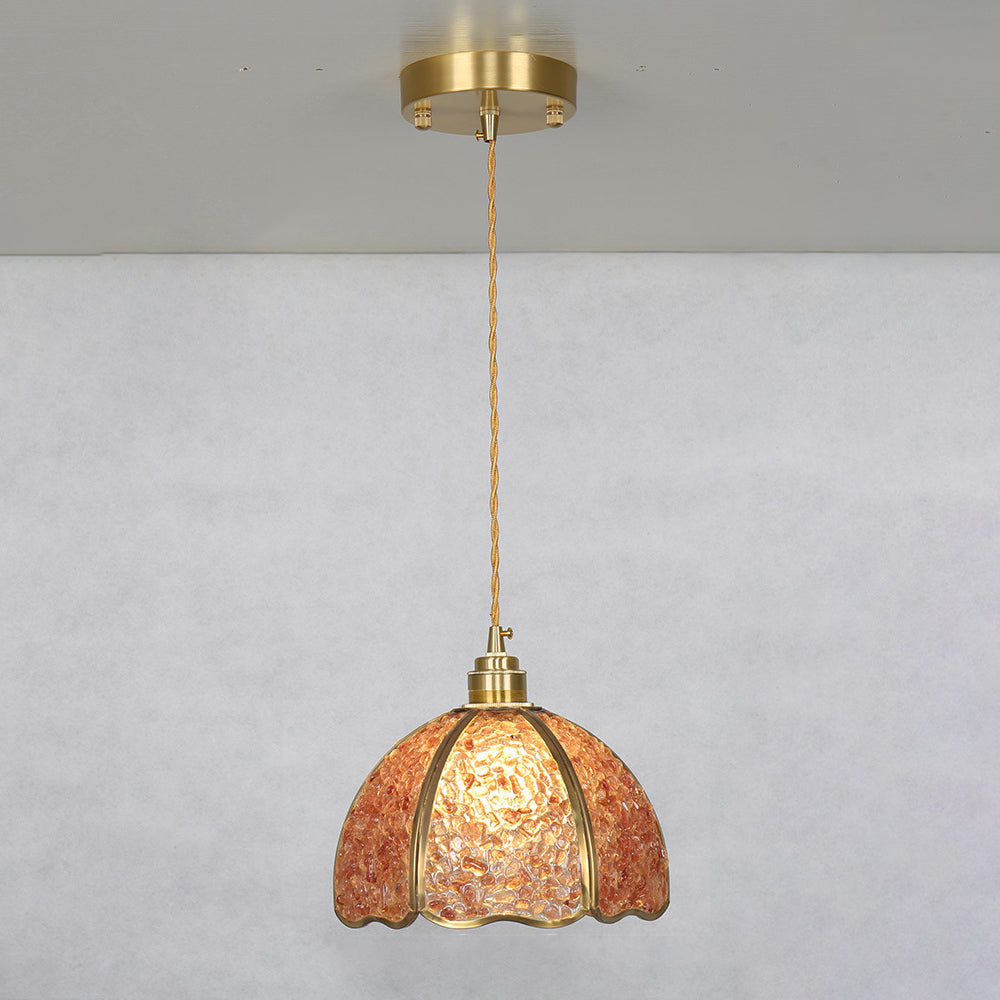 Contemporary Luxury Dome Crystal Copper 1-Light Pendant Light For Living Room