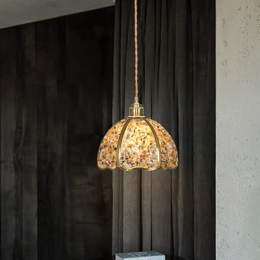 Contemporary Luxury Dome Crystal Copper 1-Light Pendant Light For Living Room