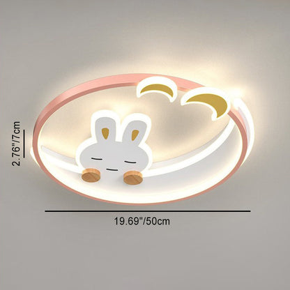 Contemporary Creative Kids Rabbit Iron Acrylic LED Flush Mount Ceiling Light For Bedroom