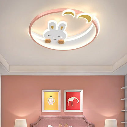 Contemporary Creative Kids Rabbit Iron Acrylic LED Flush Mount Ceiling Light For Bedroom