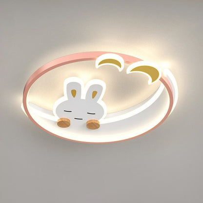 Contemporary Creative Kids Rabbit Iron Acrylic LED Flush Mount Ceiling Light For Bedroom