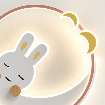 Contemporary Creative Kids Rabbit Iron Acrylic LED Flush Mount Ceiling Light For Bedroom