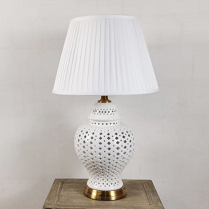 Traditional Vintage Frustum Cone Metal Ceramic Fabric 1-Light Table Lamp For Bedroom
