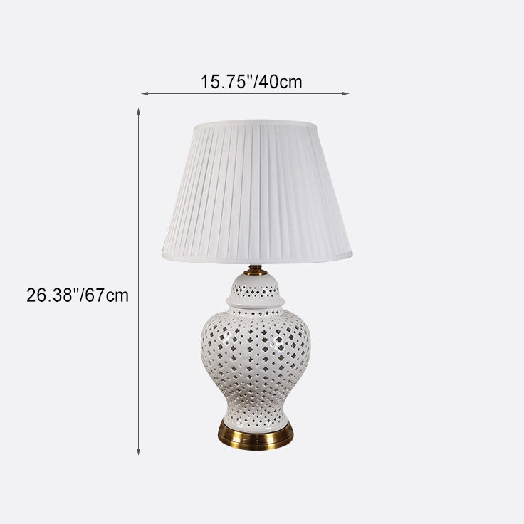 Traditional Vintage Frustum Cone Metal Ceramic Fabric 1-Light Table Lamp For Bedroom