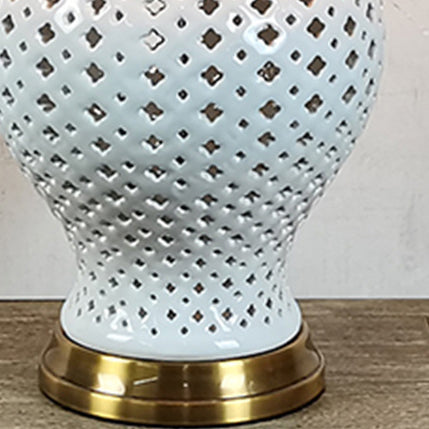 Traditional Vintage Frustum Cone Metal Ceramic Fabric 1-Light Table Lamp For Bedroom