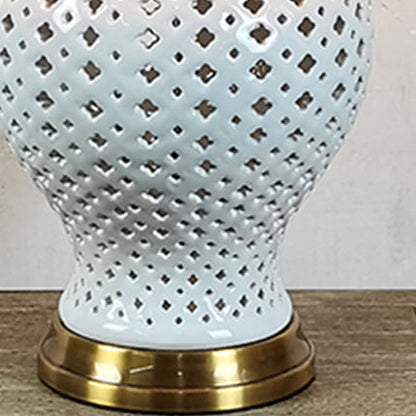 Traditional Vintage Frustum Cone Metal Ceramic Fabric 1-Light Table Lamp For Bedroom
