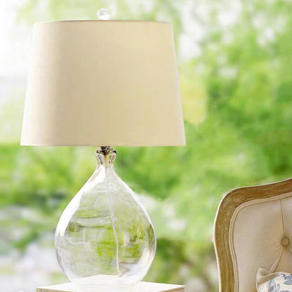 Traditional Rustic Cylinder Fabric Glass 1-Light Table Lamp For Bedroom