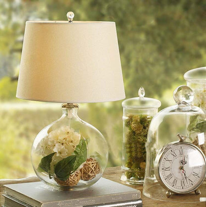 Traditional Rustic Cylinder Fabric Glass 1-Light Table Lamp For Bedroom