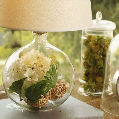 Traditional Rustic Cylinder Fabric Glass 1-Light Table Lamp For Bedroom