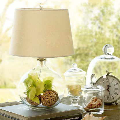 Traditional Rustic Cylinder Fabric Glass 1-Light Table Lamp For Bedroom
