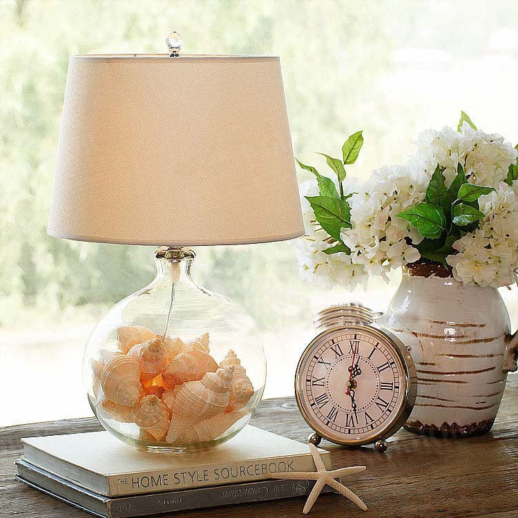 Traditional Rustic Cylinder Fabric Glass 1-Light Table Lamp For Bedroom