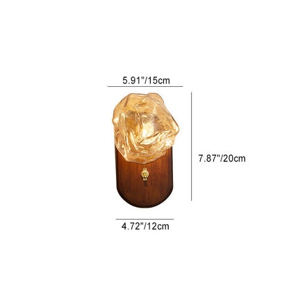 Modern Art Deco Irregular Ice Solid Wood Glass 1-Light Wall Sconce Lamp For Bedroom