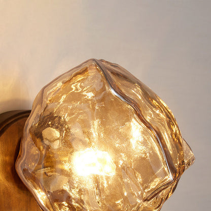Modern Art Deco Irregular Ice Solid Wood Glass 1-Light Wall Sconce Lamp For Bedroom