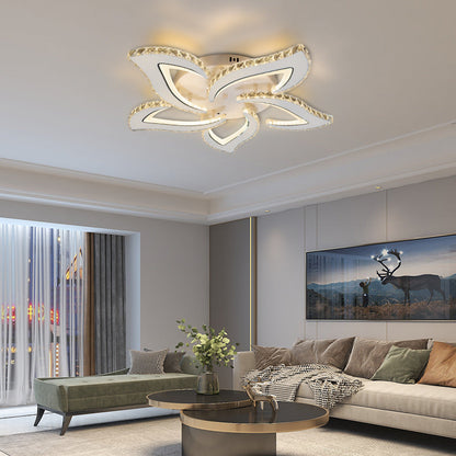Modern Luxury Flower Iron Crystal Acrylic LED Semi-Flush Mount Ceiling Light For Bedroom
