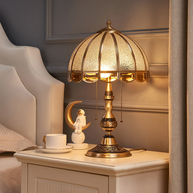 Traditional European Dome Copper Glass 2-Light Table Lamp For Bedroom