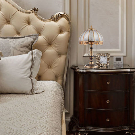 Traditional European Dome Copper Glass 2-Light Table Lamp For Bedroom