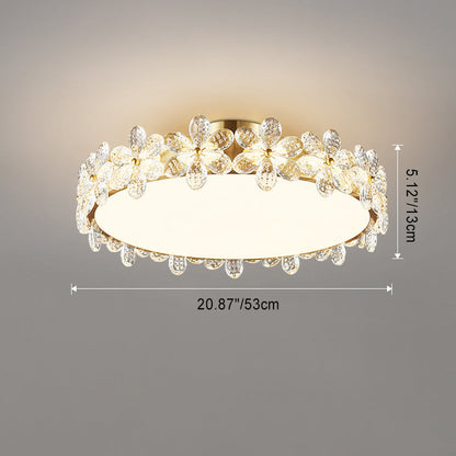 Modern Luxury Petal Round Copper Acrylic Crystal LED Flush Mount Ceiling Light For Bedroom