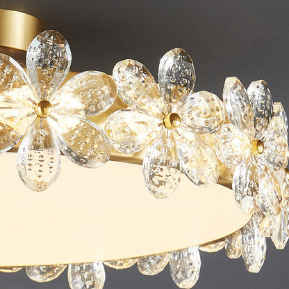 Modern Luxury Petal Round Copper Acrylic Crystal LED Flush Mount Ceiling Light For Bedroom