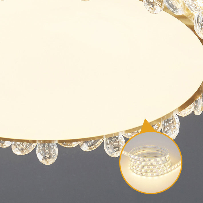 Modern Luxury Petal Round Copper Acrylic Crystal LED Flush Mount Ceiling Light For Bedroom