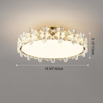 Modern Luxury Petal Round Copper Acrylic Crystal LED Flush Mount Ceiling Light For Bedroom