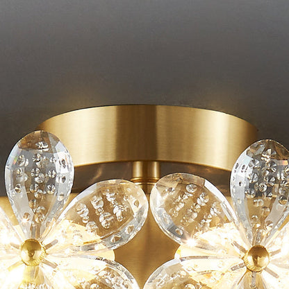 Modern Luxury Petal Round Copper Acrylic Crystal LED Flush Mount Ceiling Light For Bedroom